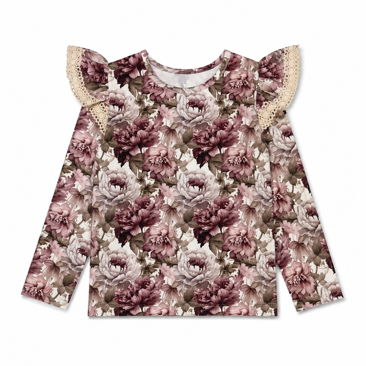 Bluzka Peonie z Koronkową Falbanka