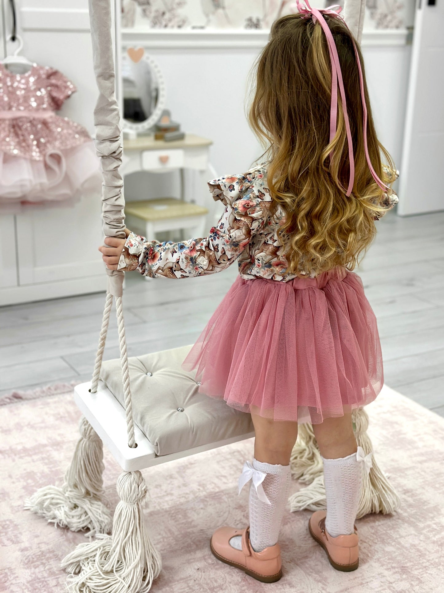 PUDROWA spódniczka tiul